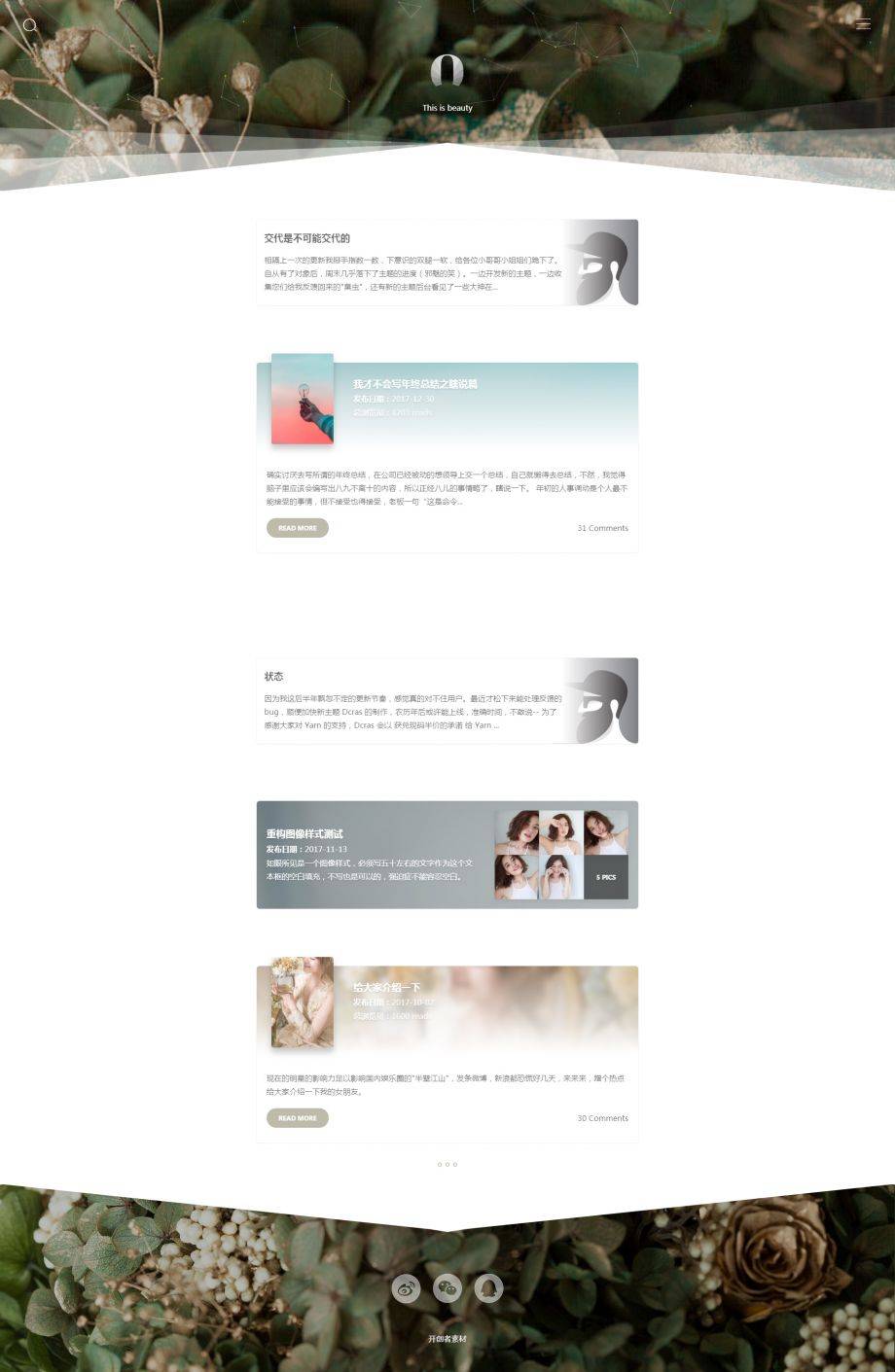 HTML5响应式简约唯美个人博客网站模板