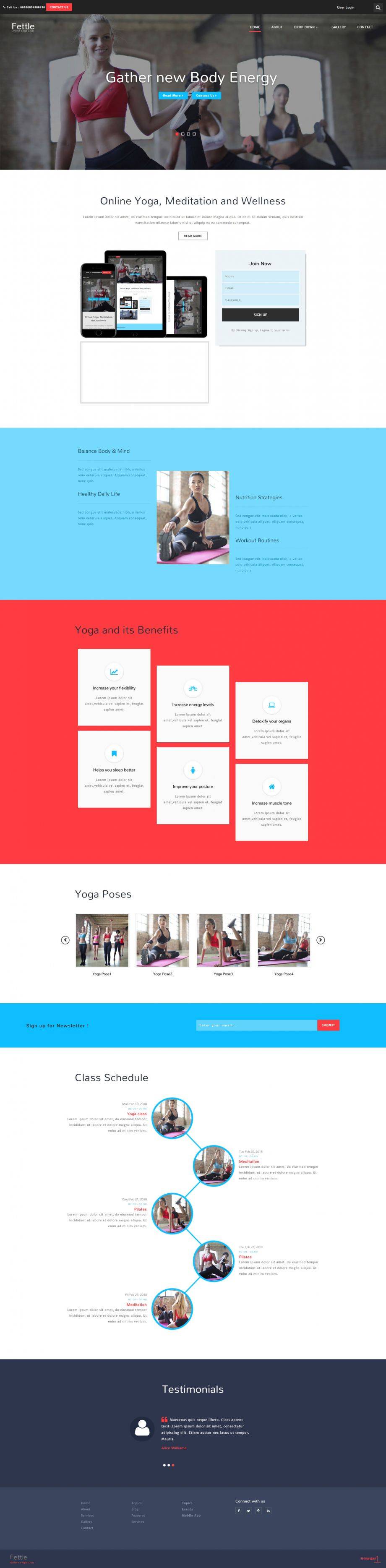 HTML5+CSS3 响应式在线瑜伽健身俱乐部网站模板