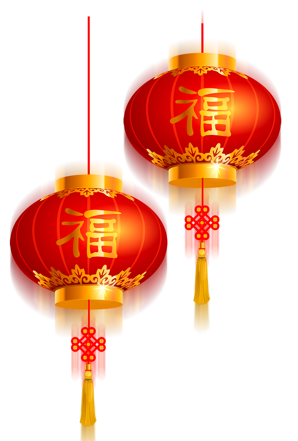 带福字和中国结的新年红色灯笼