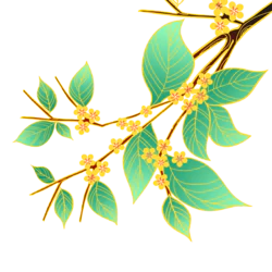 金色卡通中秋手绘渐变树枝桂花植物元素下载