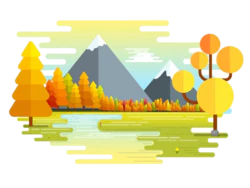 秋天山水湖边风景装饰元素