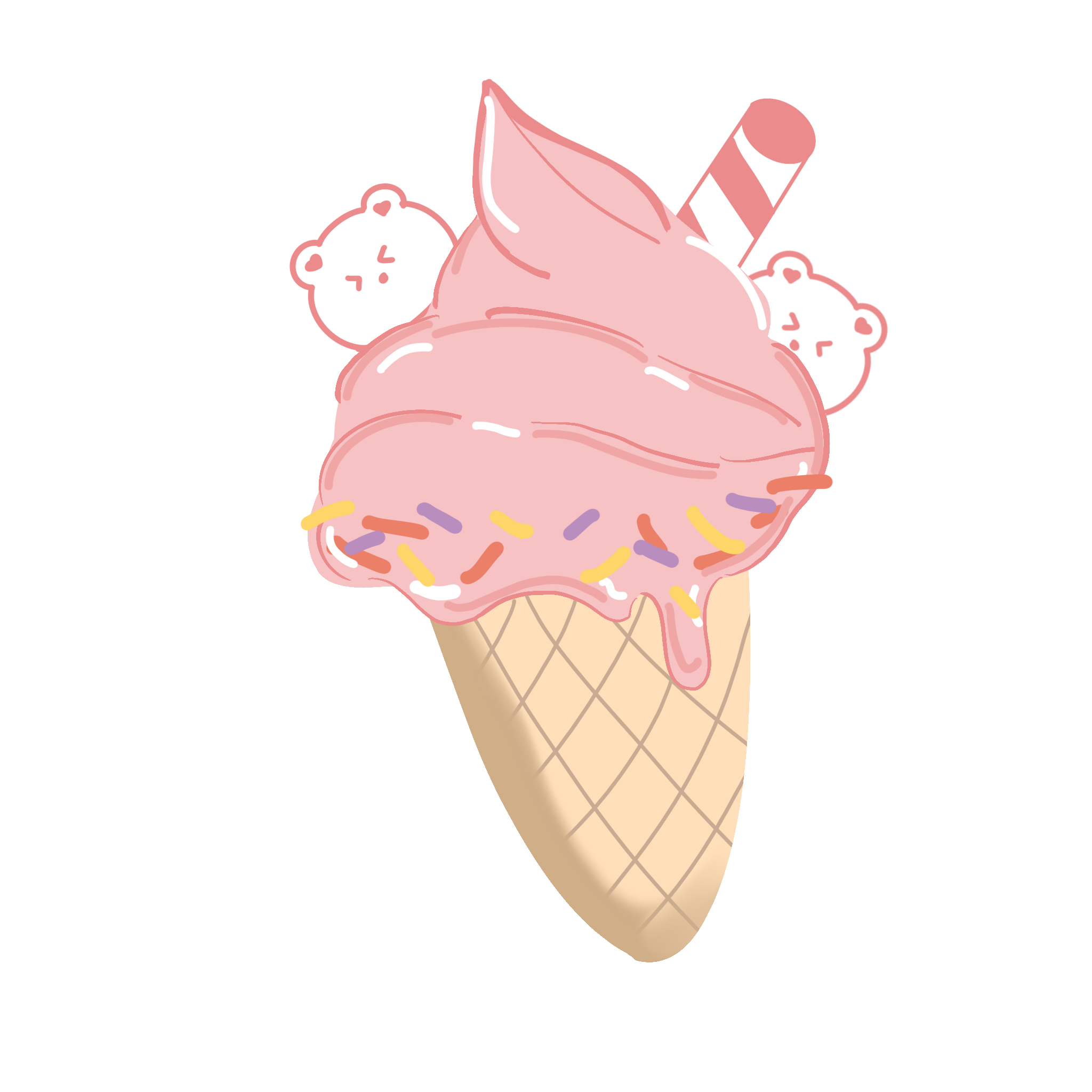  粉色可爱小熊冰淇淋装饰元素