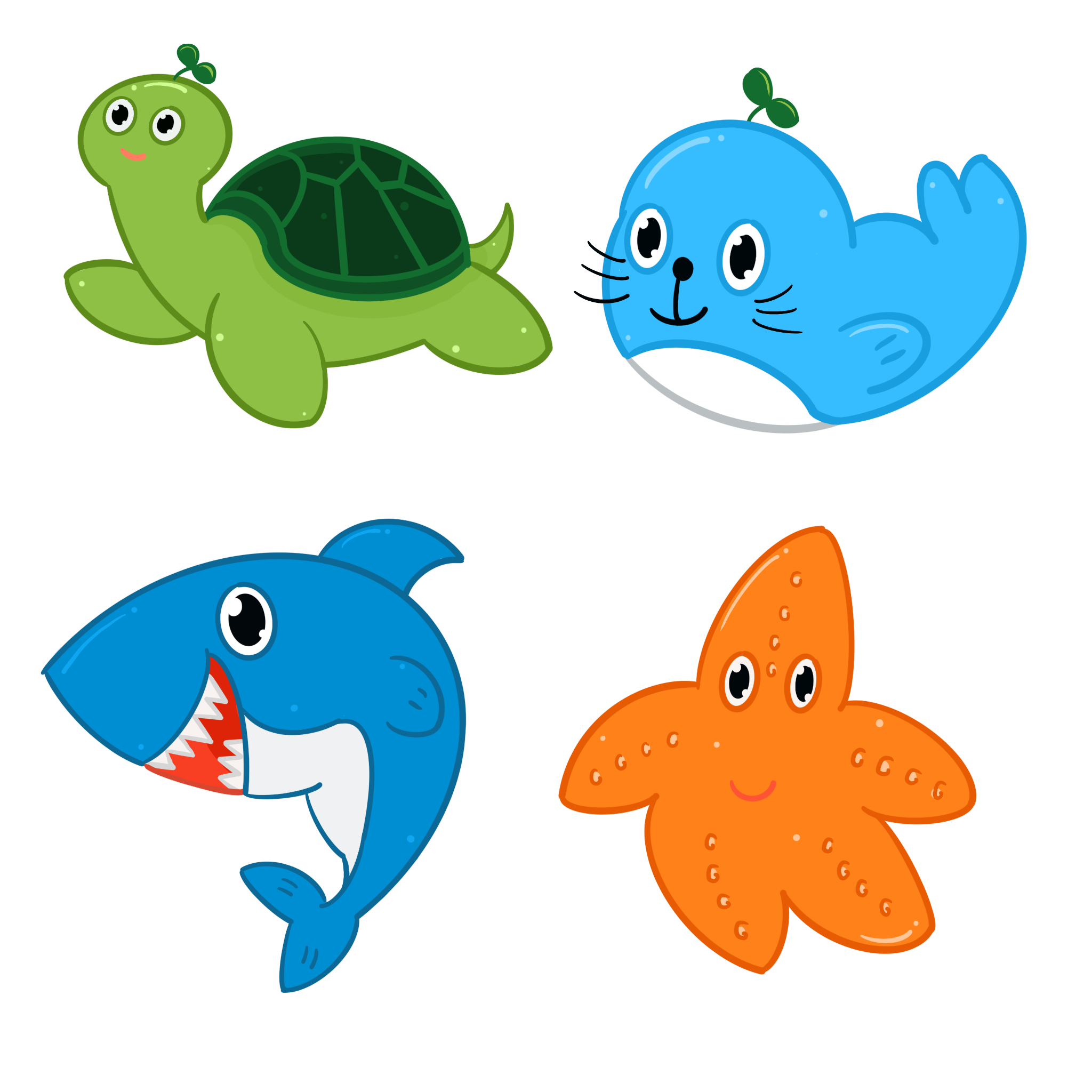 卡通手绘可爱海洋动物装饰元素