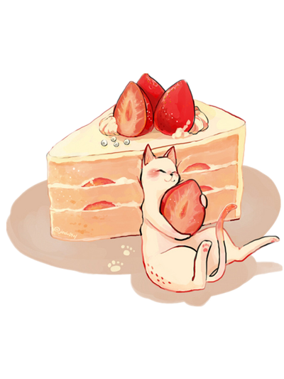手绘可爱猫咪草莓蛋糕装饰元素