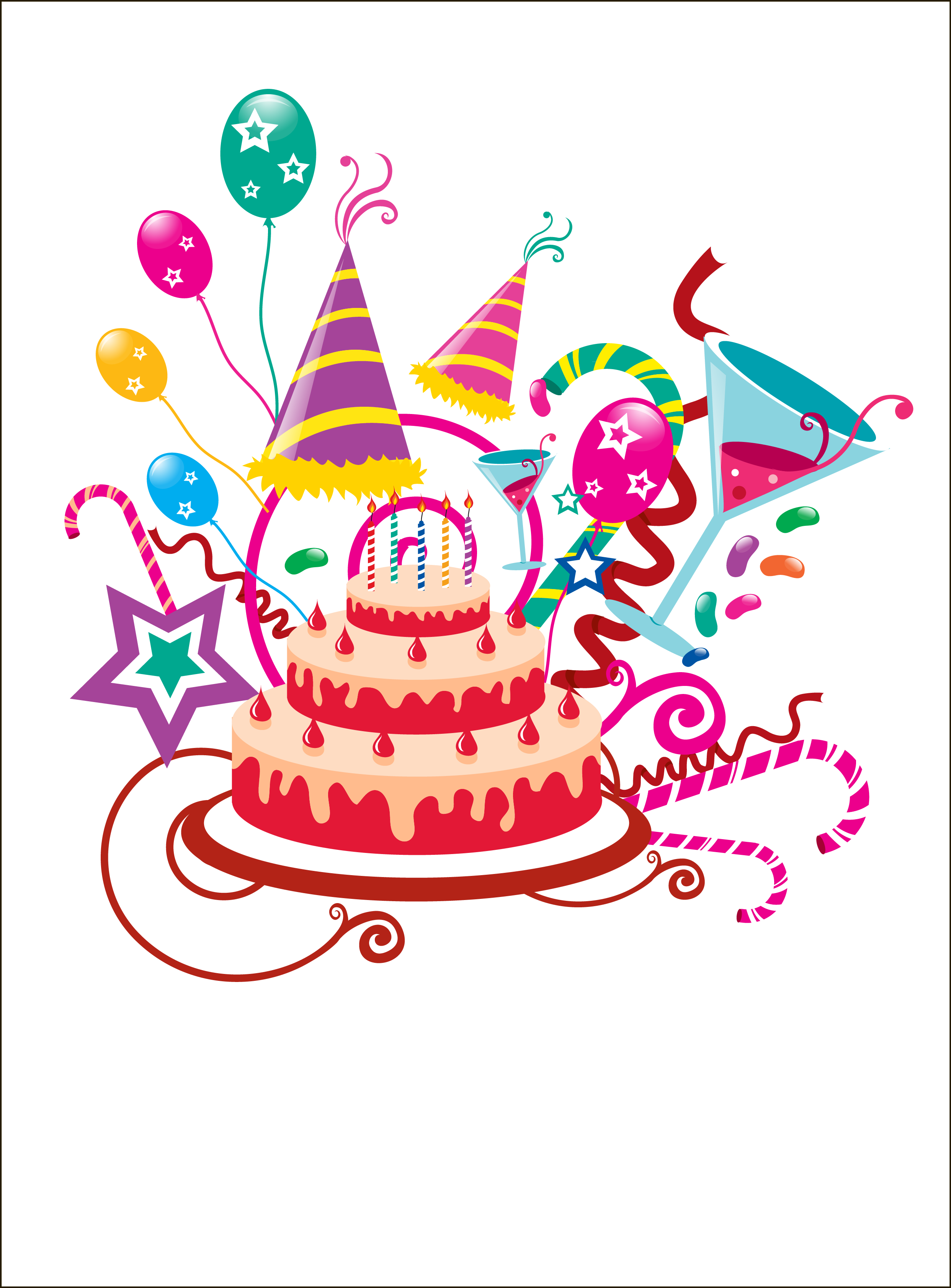 生日派对蛋糕气球彩带装饰元素