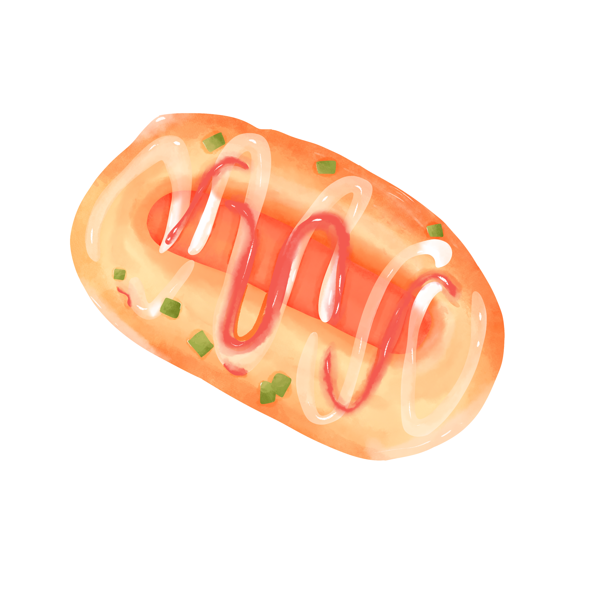 手绘水彩火腿面包番茄沙拉酱装饰元素