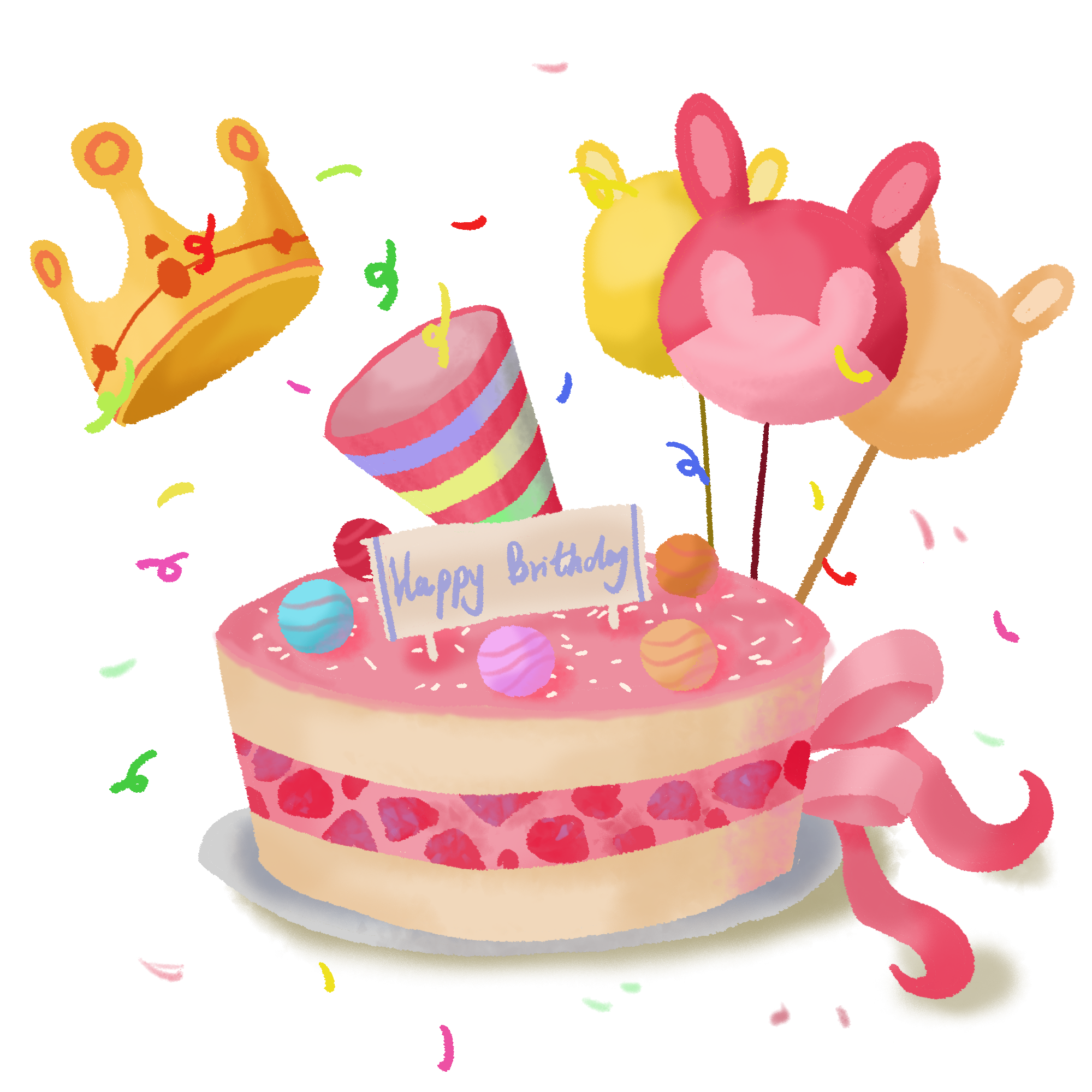 生日蛋糕气球皇冠礼花糖果装饰元素