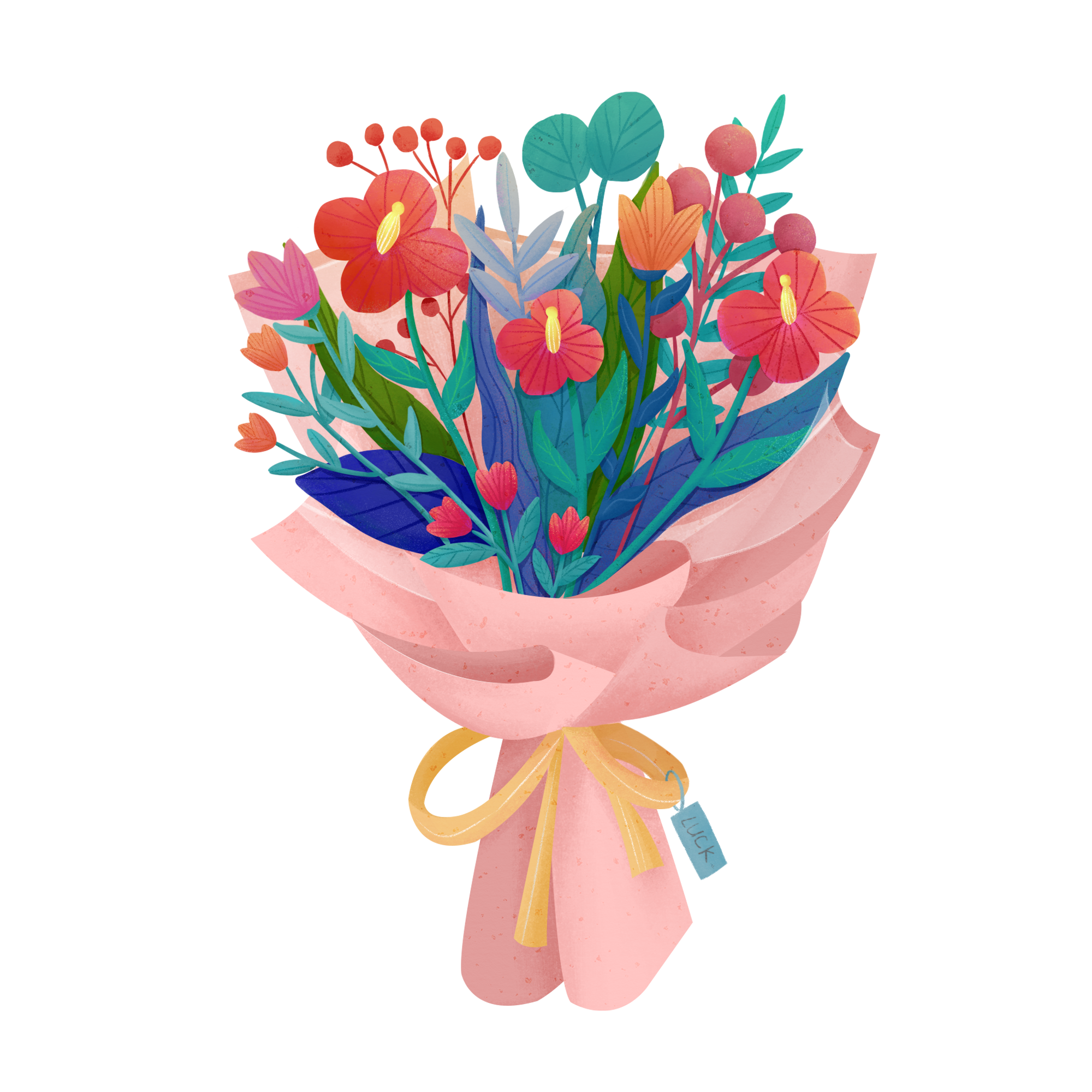手绘小清新彩色花朵花束装饰元素