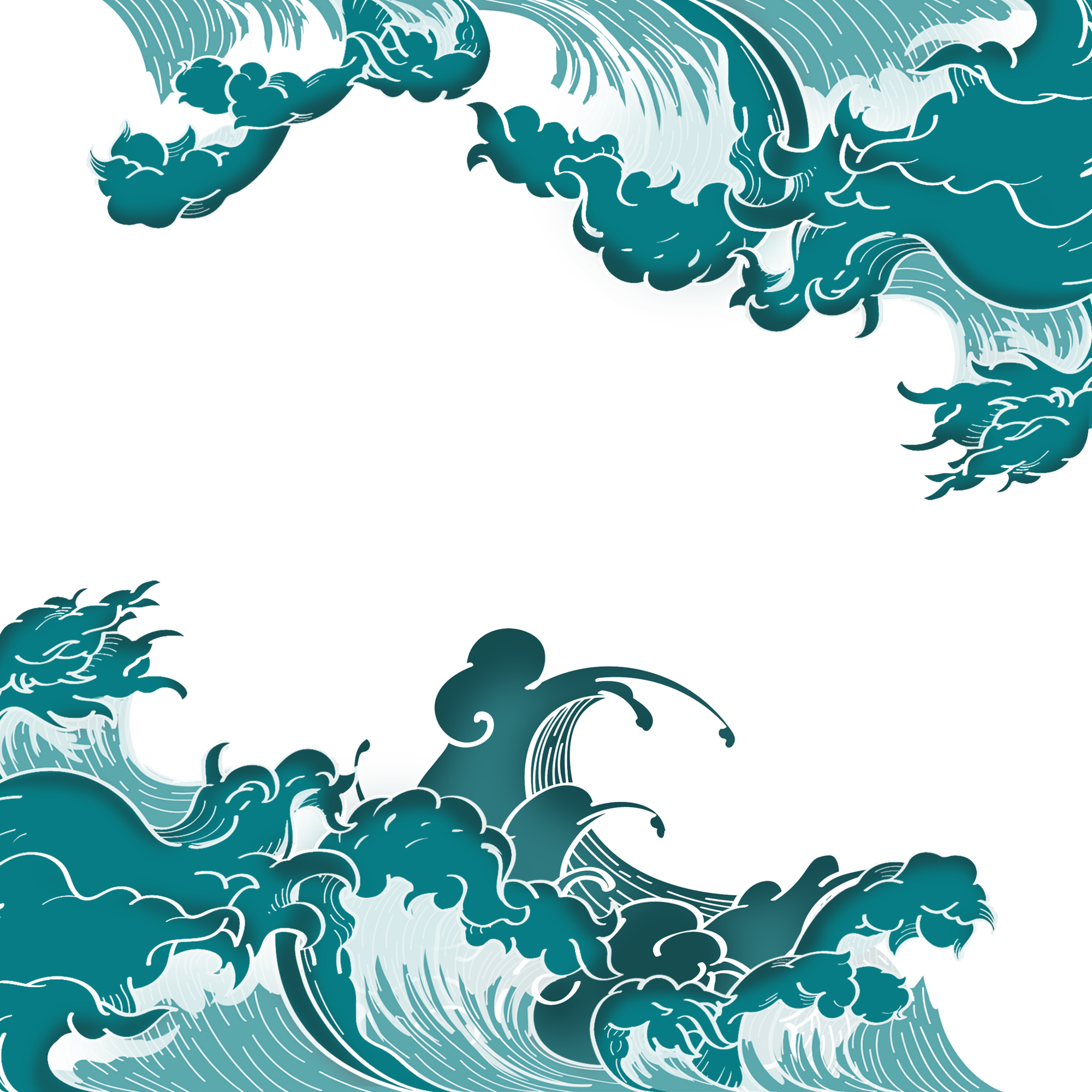 国潮中国风手绘海浪波涛边框装饰元素