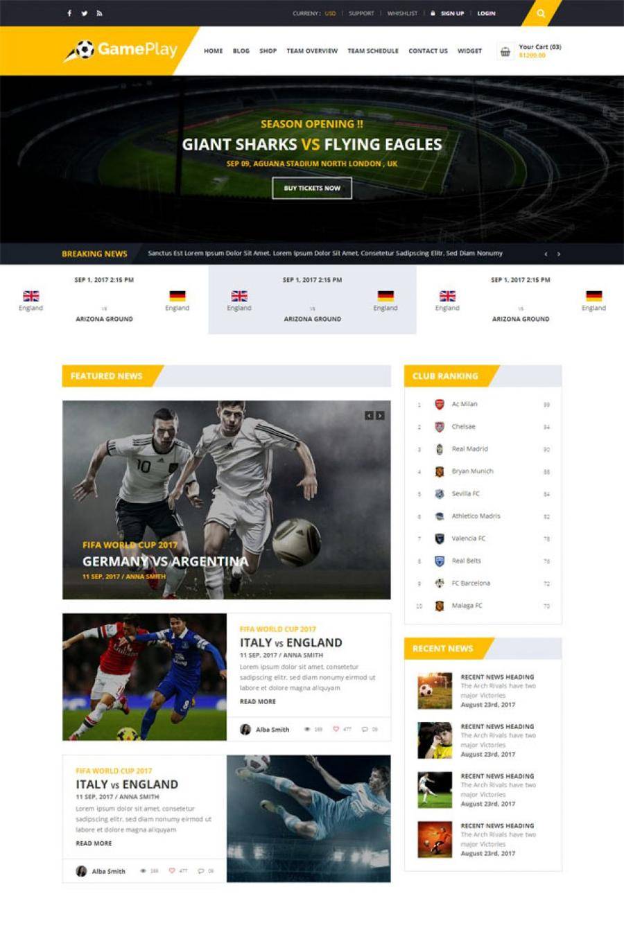 足球博客资讯HTML5模板封面图