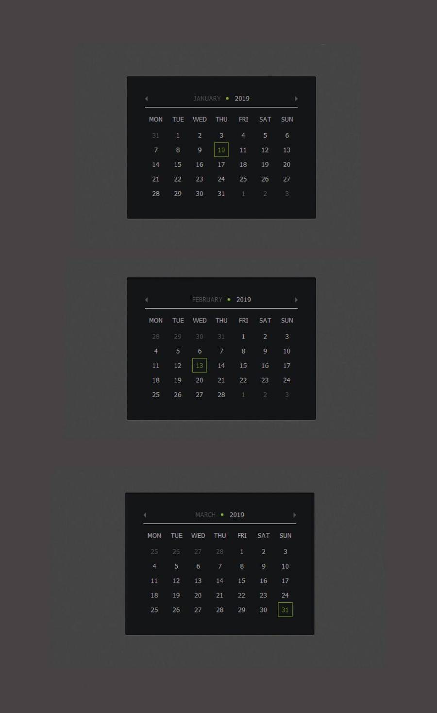 基于jQuery和CSS3创建的月份、日期日历封面图