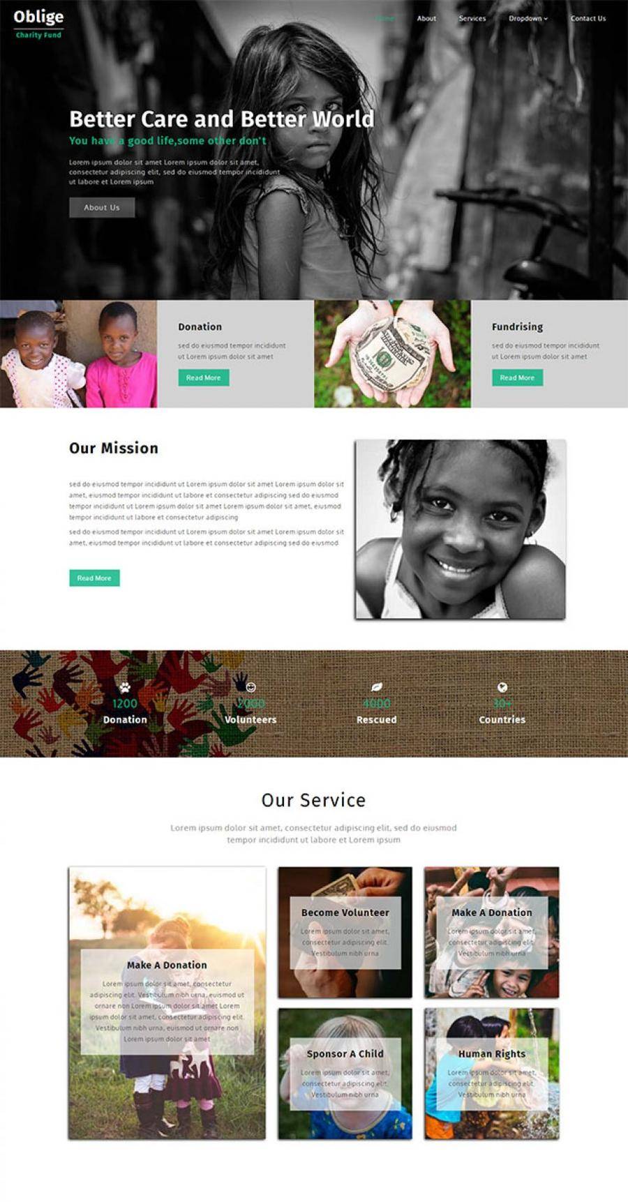 英文慈善捐赠机构非洲贫困山区儿童html网站模板