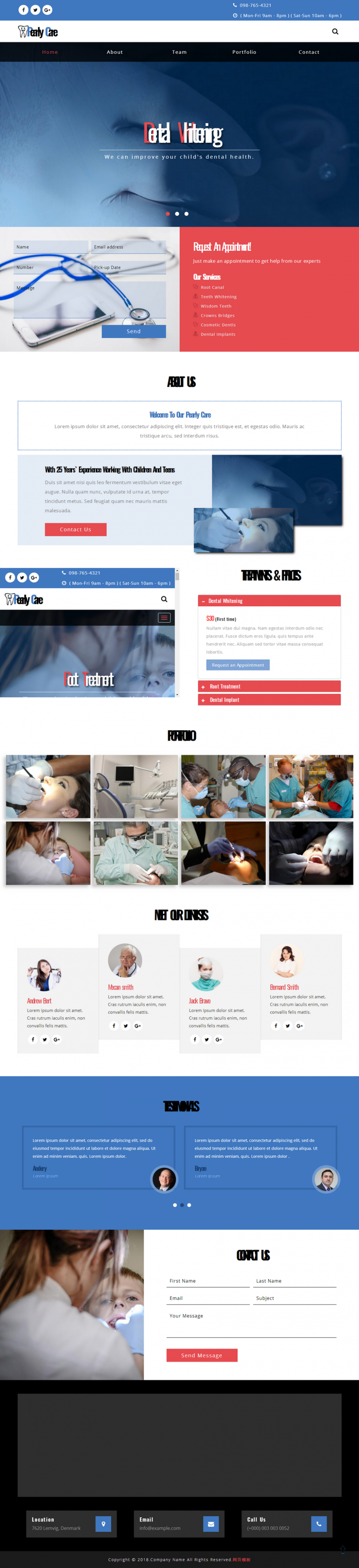 蓝色HTML5响应式医学口腔研究所模板