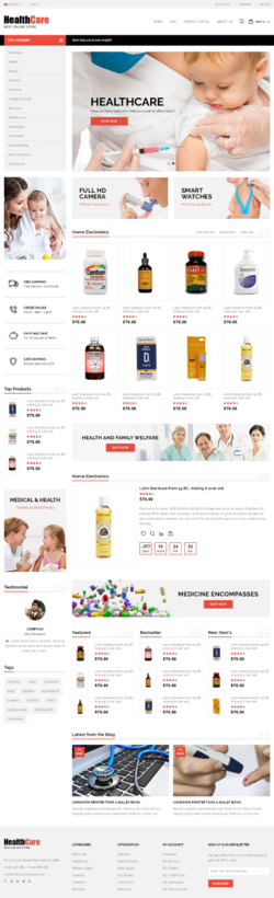 HTML5响应式开发健康医学药品网站商城模板