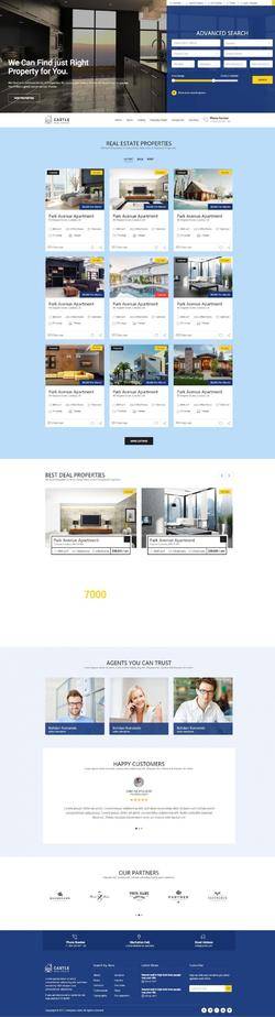HTML5蓝色扁平设计房产中介公司销售平台网站模板