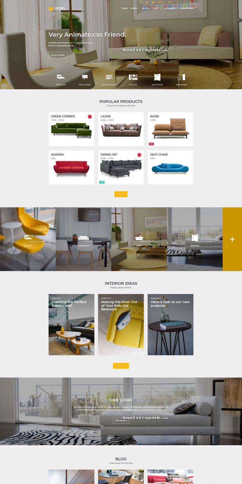 H5黄色欧美风格的家具定制商城网站模板