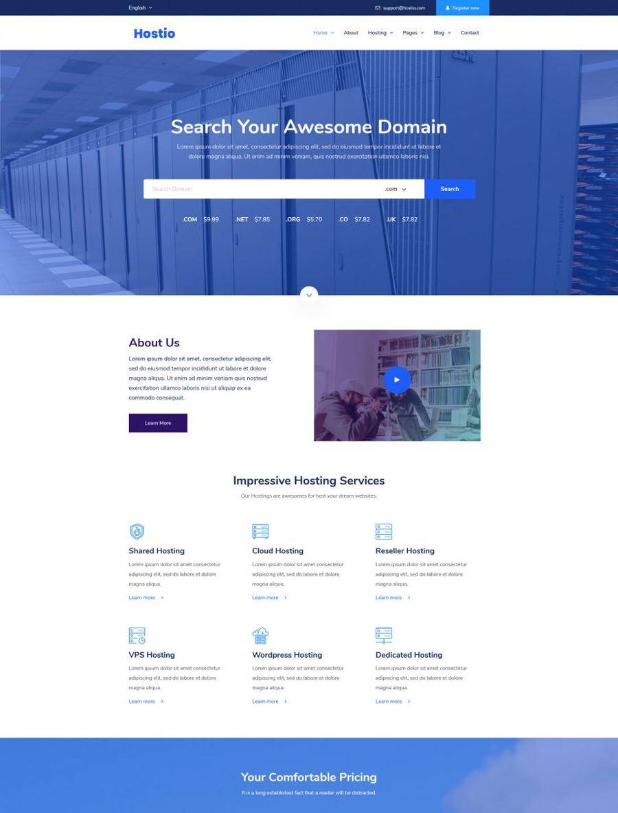 蓝色欧美风格的虚拟主机服务企业网站模板封面图