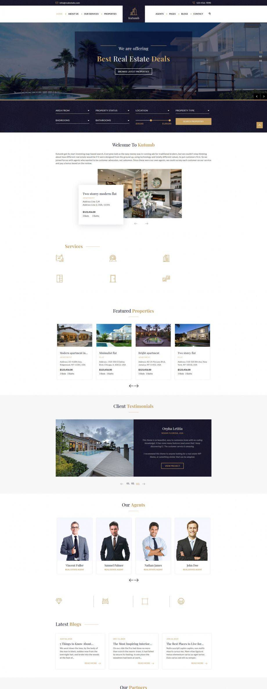 深蓝色简洁风格的房地产电商销售企业网站模板