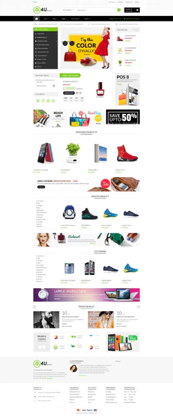 绿色欧美风格的电商购物整站网站模板