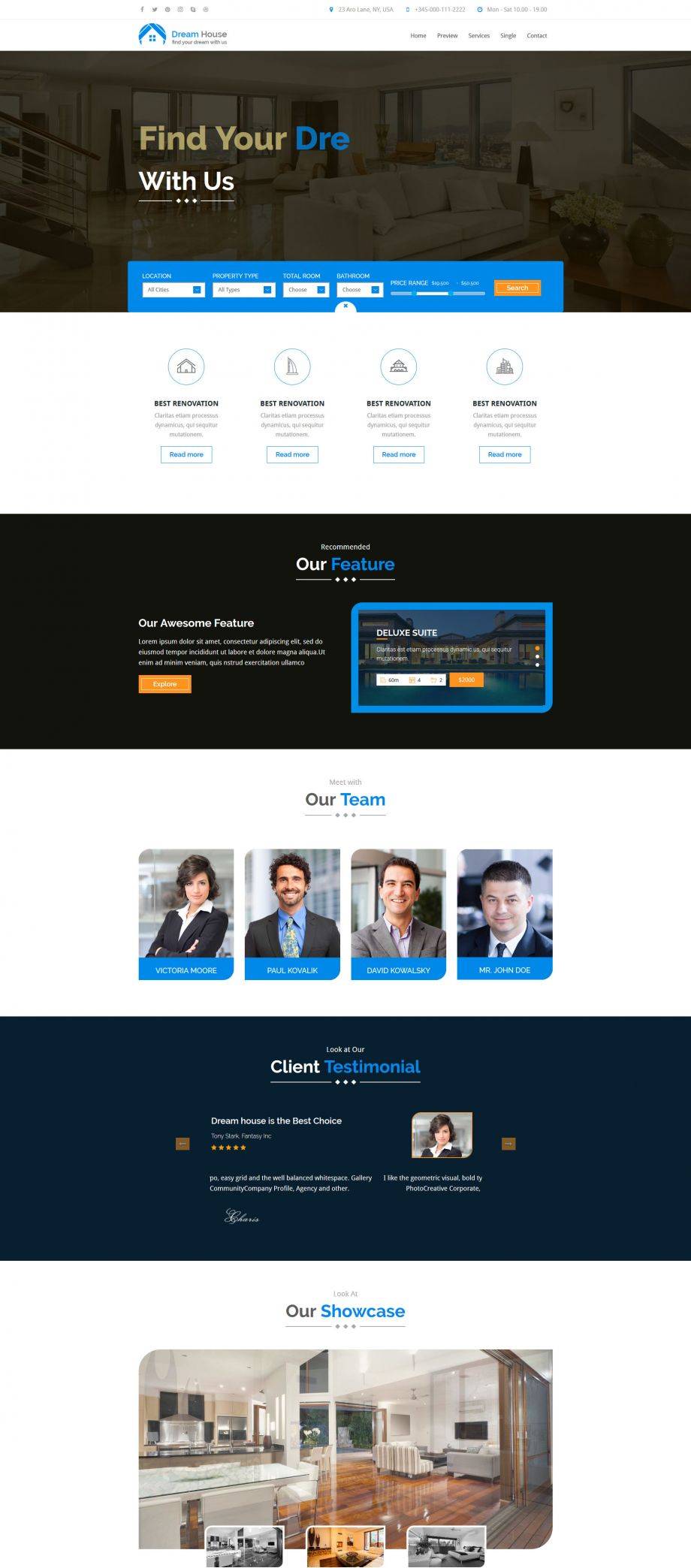 HTML蓝色房地产销售公司平台网站模板