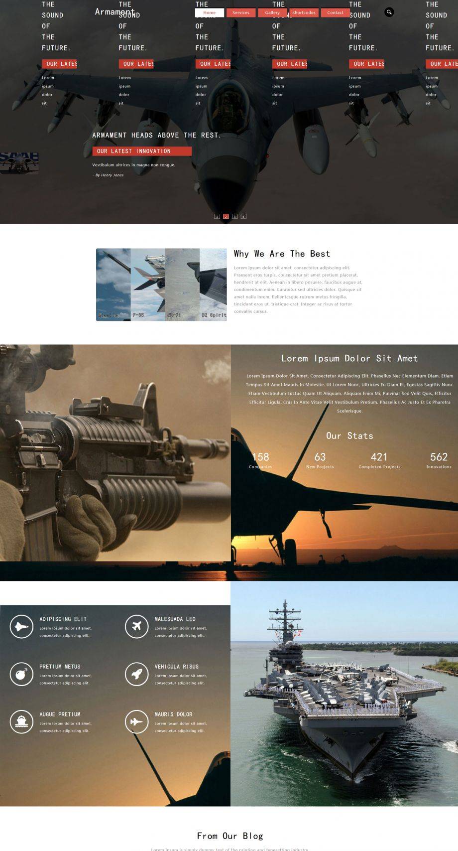 红色简洁风格的高科技军事装备展示企业网站模板
