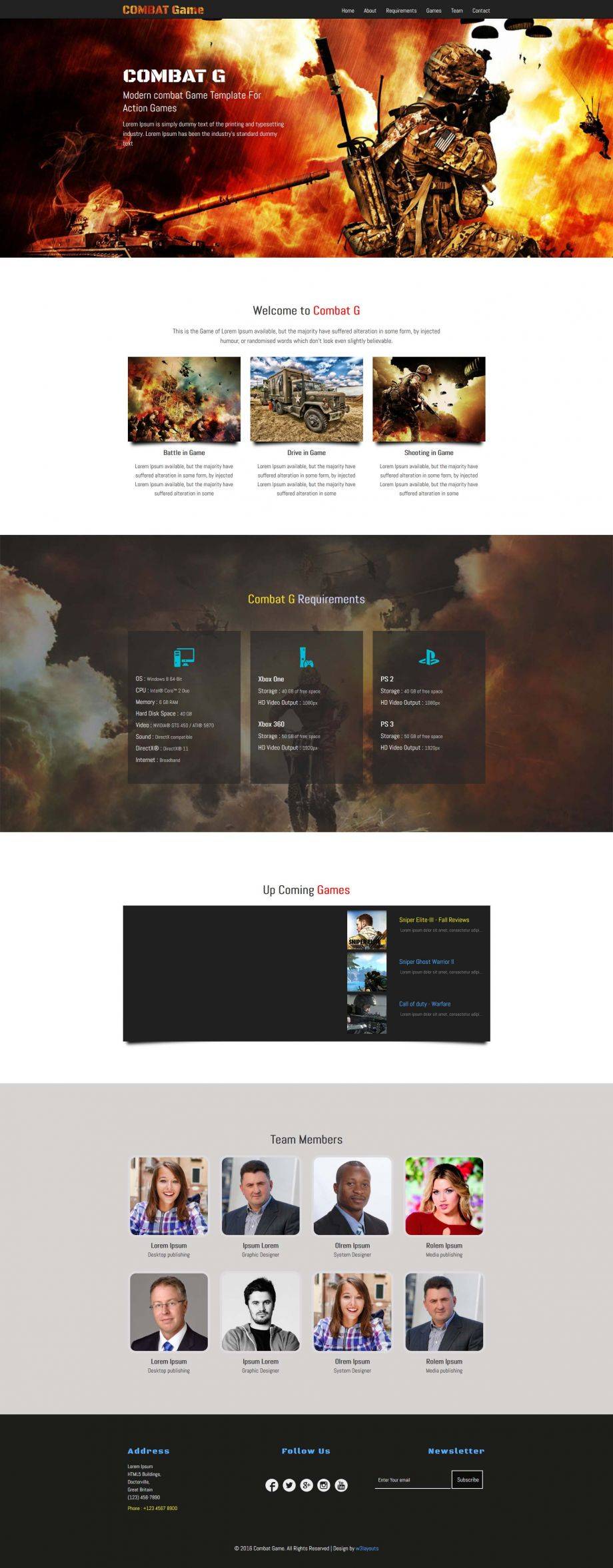 黑色简洁风格的战争游戏项目公司网站模板