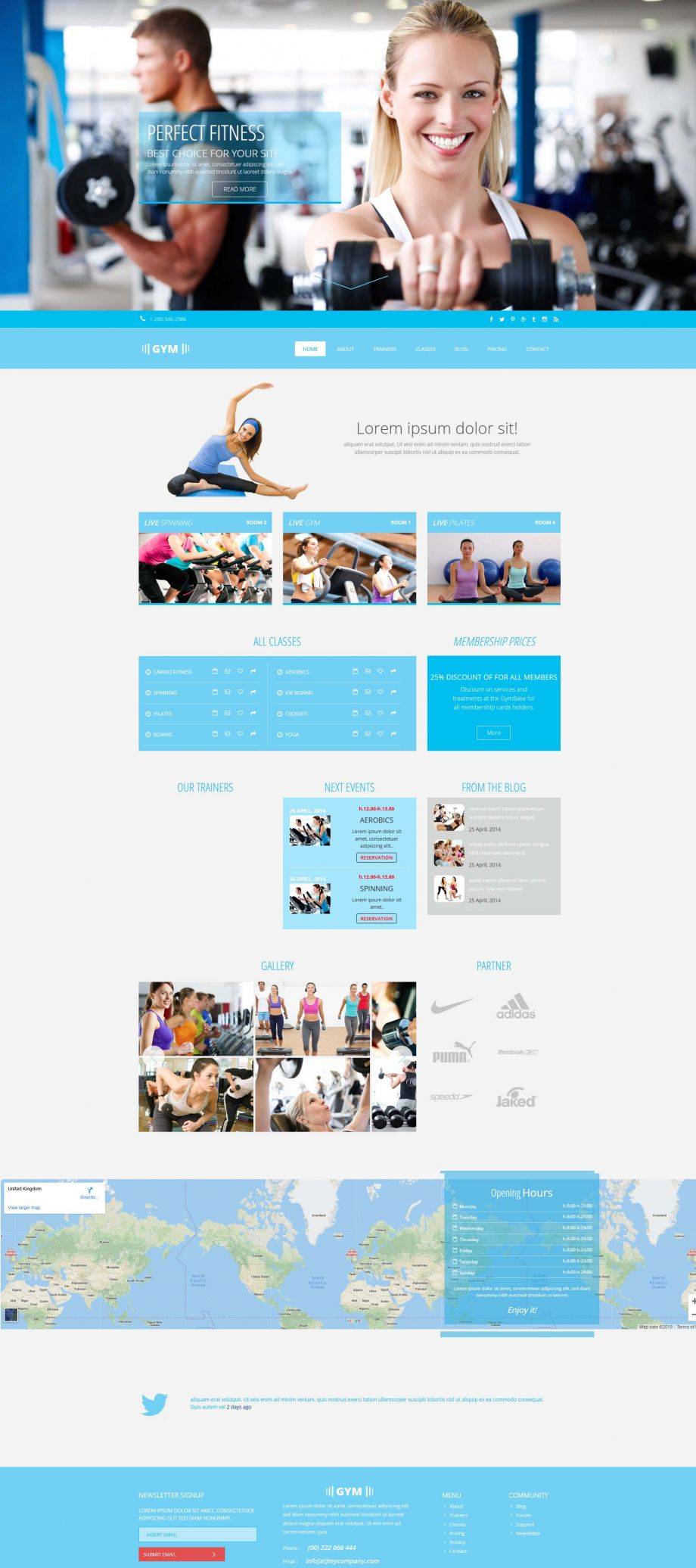 蓝色简洁风格的健身房瑜伽学习整站网站模板