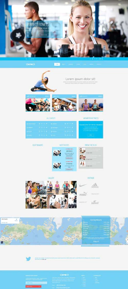蓝色简洁风格的健身房瑜伽学习整站网站模板封面图