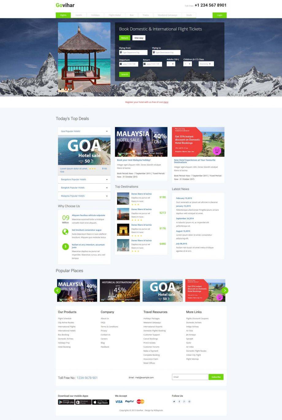 Bootstra绿色简洁响应式的旅行信息查询指南网站模板