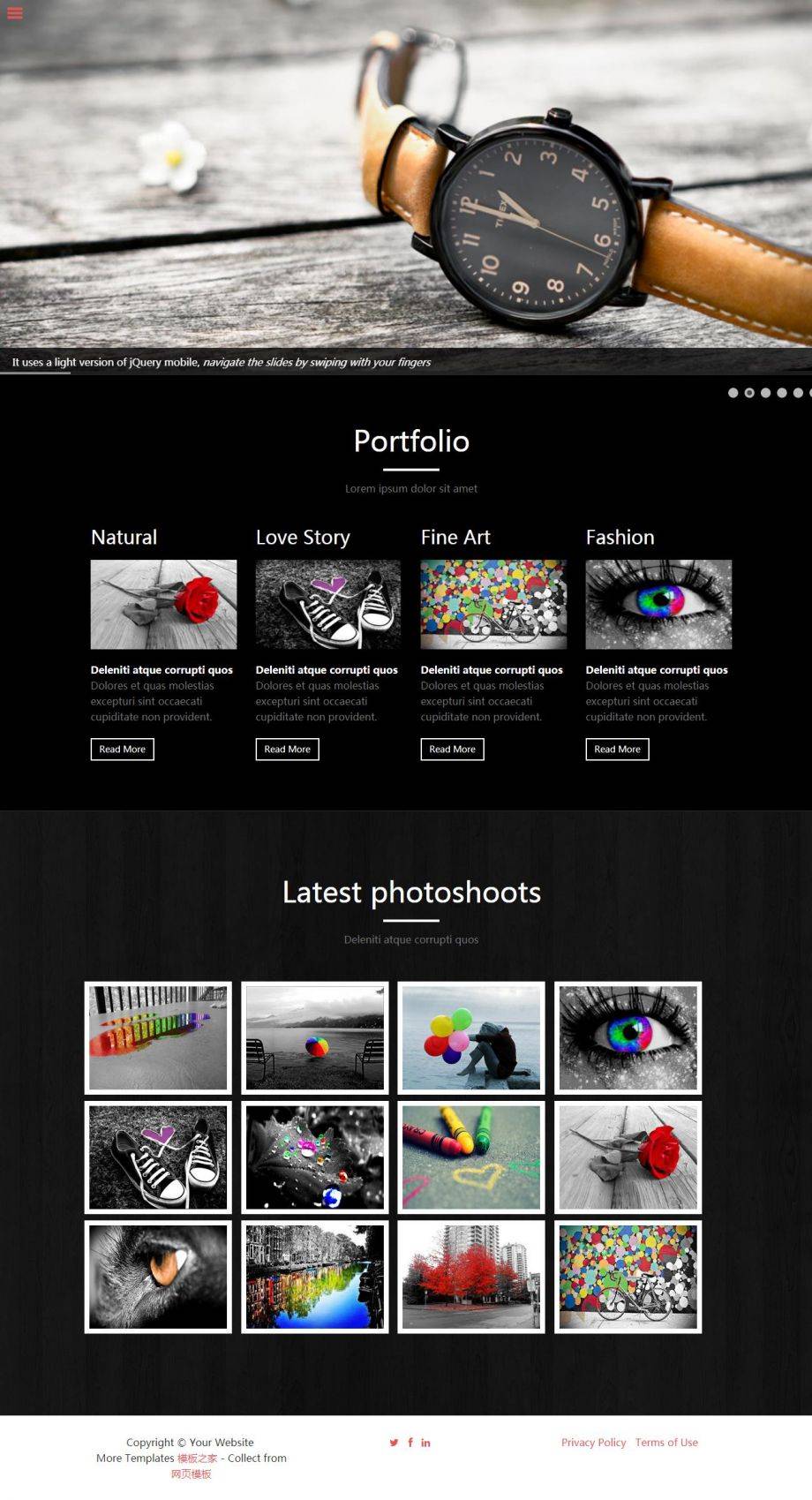 H5黑色风格艺术摄影作品展览网站模板