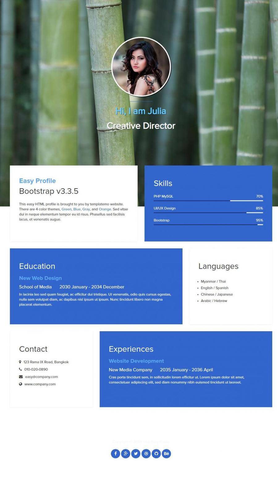 HTML蓝色简洁风格响应式个人简历网页模板封面图