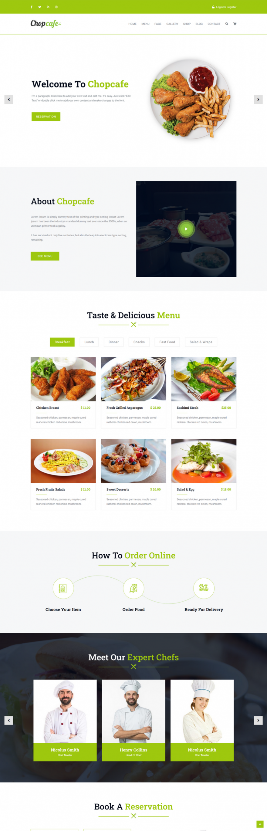 美食餐厅网站模版_浅绿色美食行业网站HTML模板