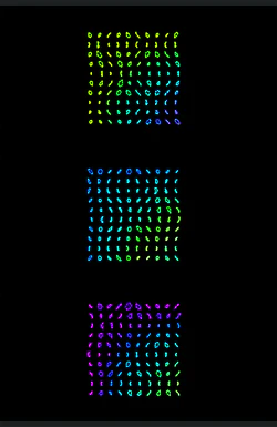 彩色渐变的整齐排布的独立圆环canvas动画