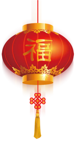 新年带福字和中国结的大红灯笼装饰元素