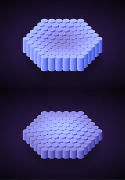 圆柱堆在一起组成的六边形上下浮动动画特效