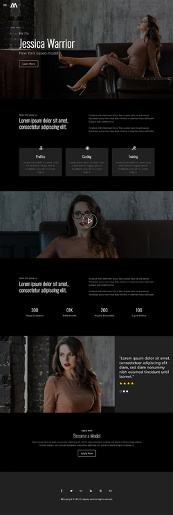 黑色时尚模特个人简历宣传HTML模板封面图