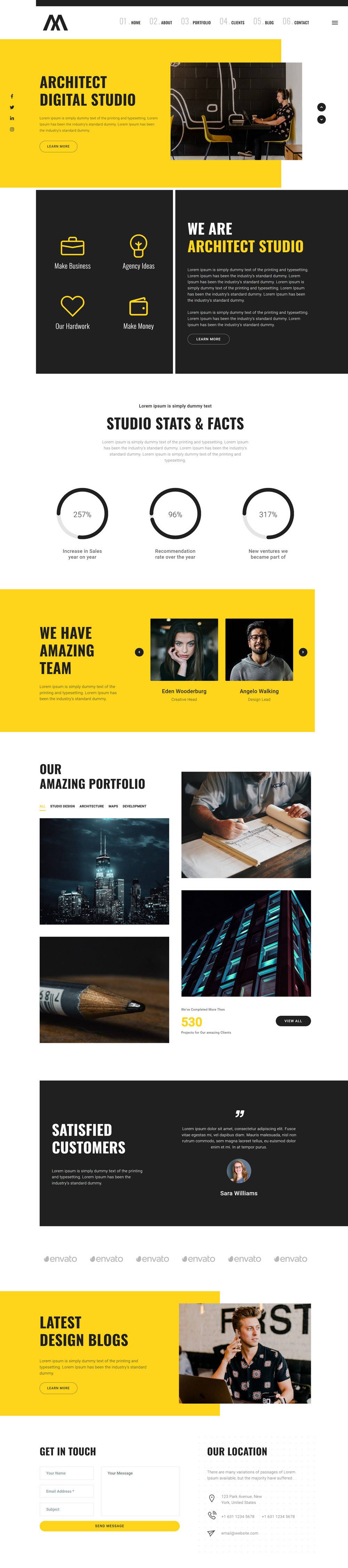 黄色建筑师工作室HTML5个人网站
