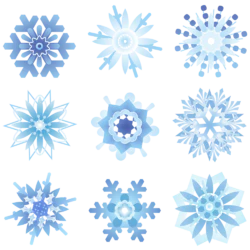 九种蓝色卡通大头雪花装饰元素