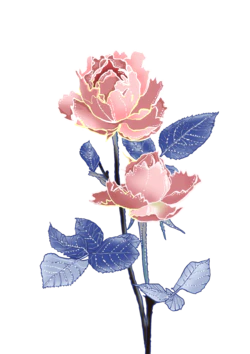  蓝色叶子国潮花朵玫瑰装饰元素