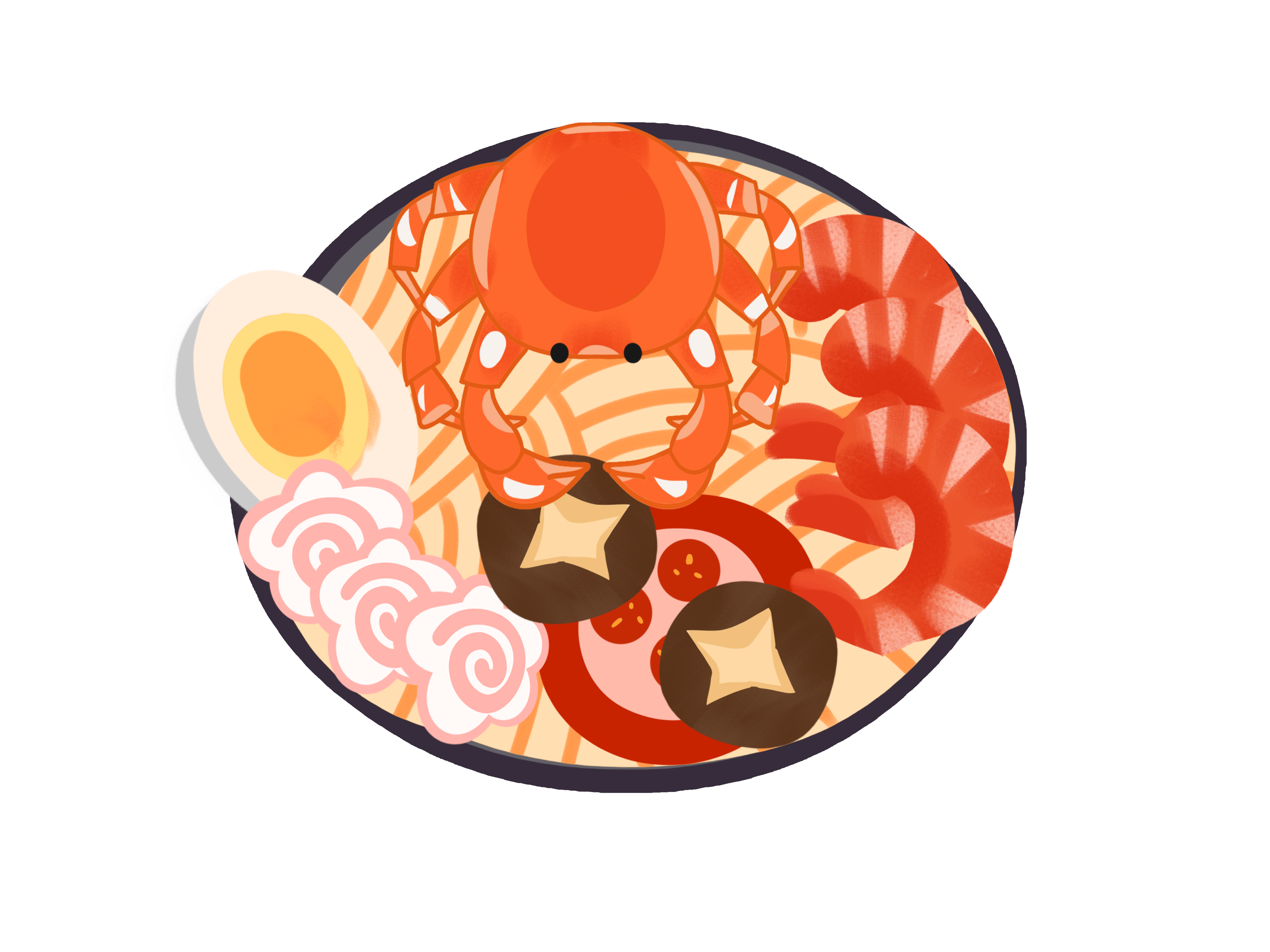 扁平美食海鲜面鸡蛋螃蟹装饰元素