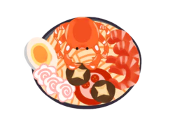 扁平美食海鲜面鸡蛋螃蟹装饰元素