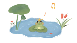 手绘池塘青蛙王子皇冠荷叶莲蓬装饰元素