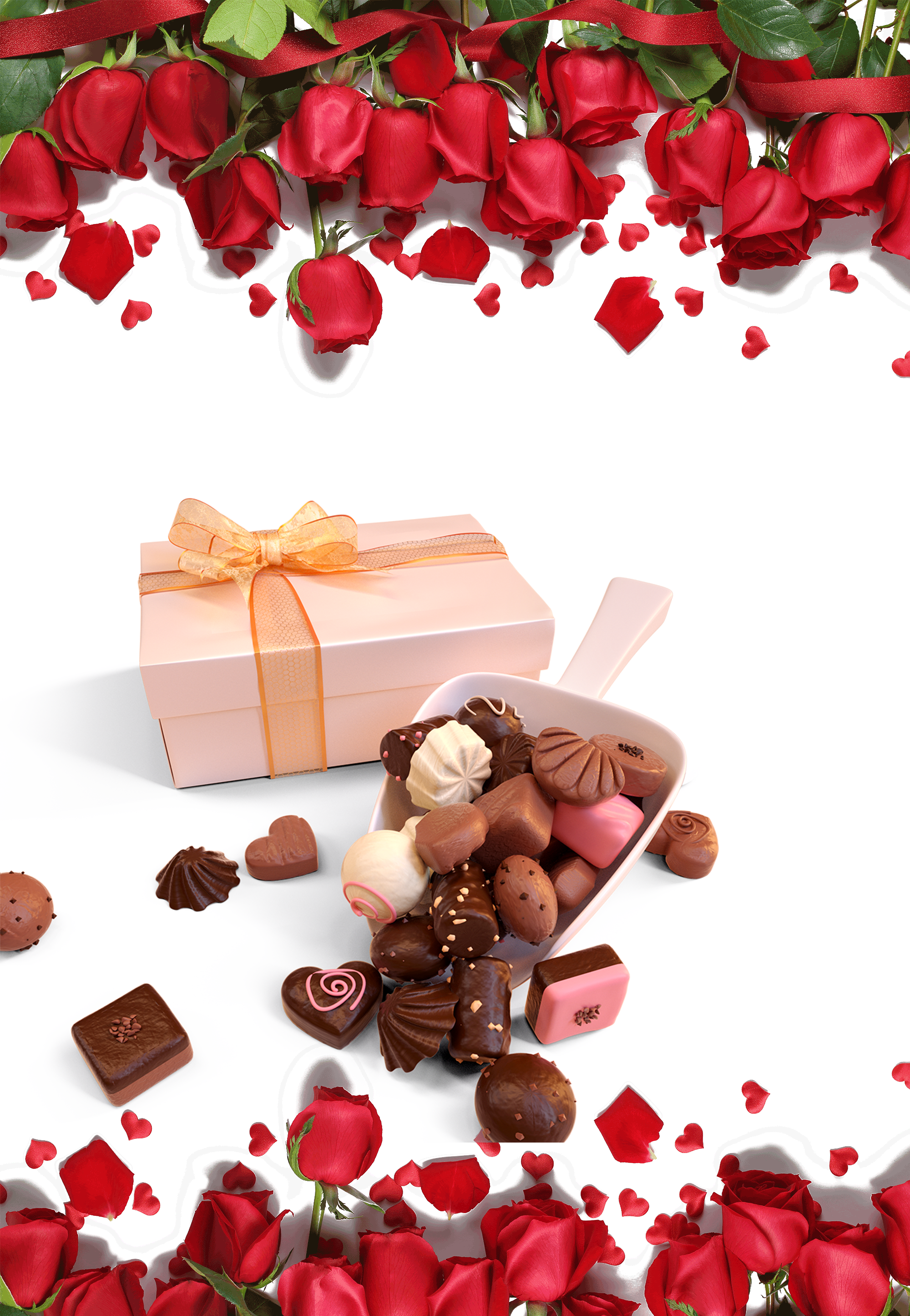 玫瑰花巧克力粉色礼盒背景装饰元素