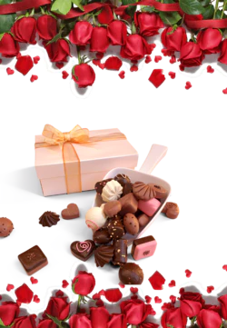 玫瑰花巧克力粉色礼盒背景装饰元素
