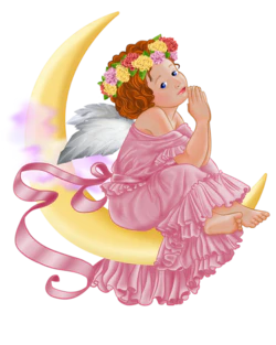 卡通粉衣丝带翅膀小天使花圈月亮装饰元素