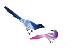 手绘蓝紫色喜鹊吃小麦装饰元素