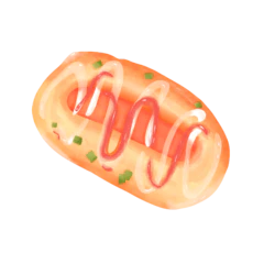 手绘水彩火腿面包番茄沙拉酱装饰元素