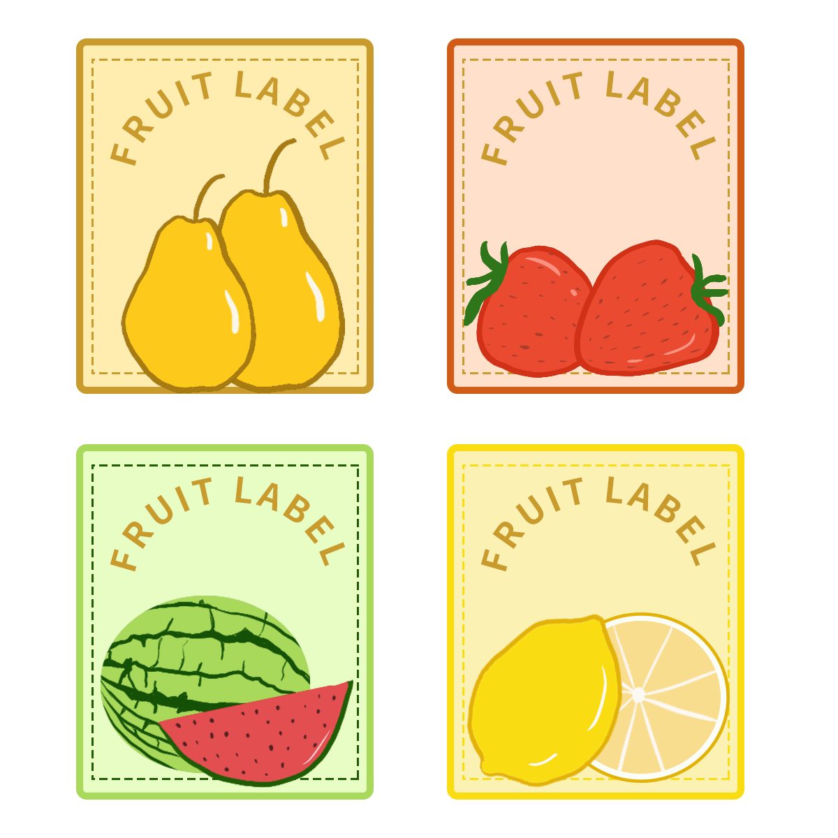 手绘水果贴纸梨草莓西瓜柠檬标签装饰元素