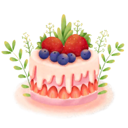 手绘粉色草莓奶油蛋糕装饰元素