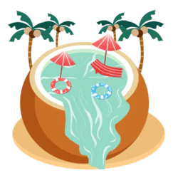  夏季旅游椰子椰子树瀑布游泳圈装饰元素